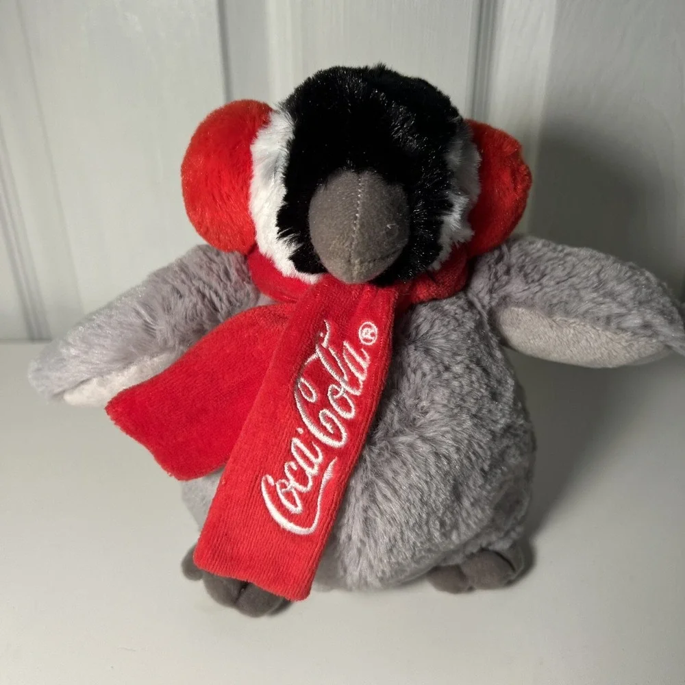 Coca Cola Baby‎ Penguin Plush Christmas Coke ear muffs & scarf gray red